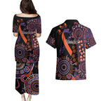 Psoriasis Awareness Personalised Couples Matching Puletasi and Hawaiian Shirt Aboriginal Ribbon Dot Painting