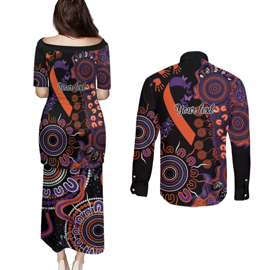 Psoriasis Awareness Personalised Couples Matching Puletasi and Long Sleeve Button Shirt Aboriginal Ribbon Dot Painting