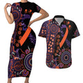 Psoriasis Awareness Personalised Couples Matching Short Sleeve Bodycon Dress and Hawaiian Shirt Aboriginal Ribbon Dot Painting