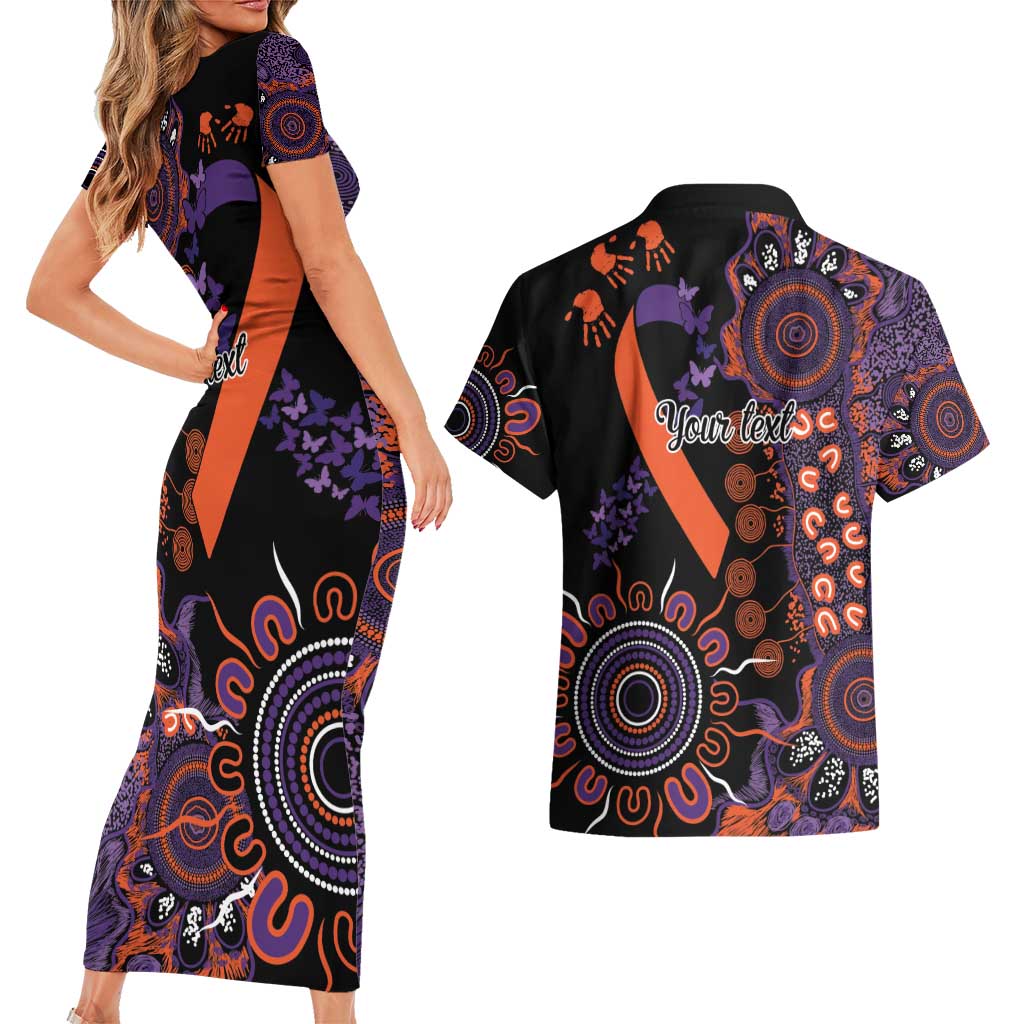 Psoriasis Awareness Personalised Couples Matching Short Sleeve Bodycon Dress and Hawaiian Shirt Aboriginal Ribbon Dot Painting