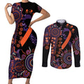Psoriasis Awareness Personalised Couples Matching Short Sleeve Bodycon Dress and Long Sleeve Button Shirt Aboriginal Ribbon Dot Painting