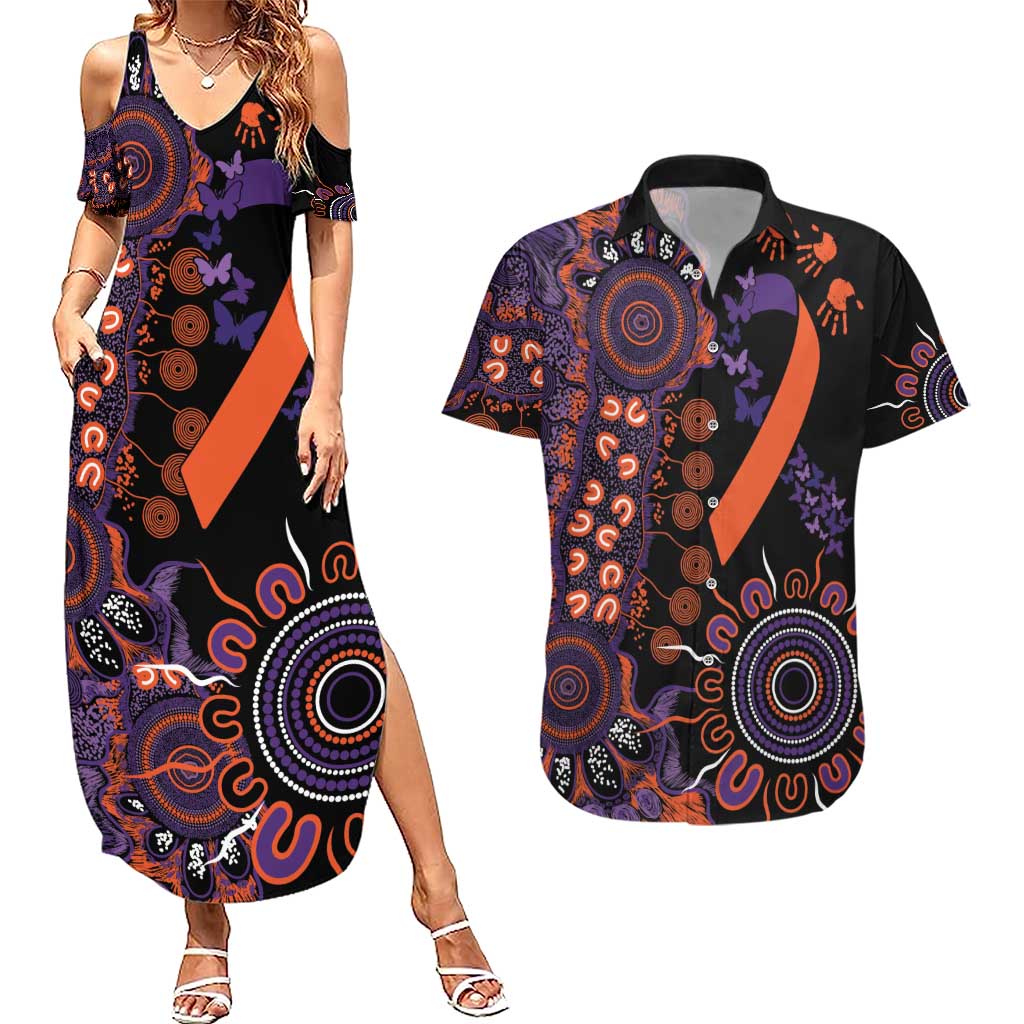 Psoriasis Awareness Personalised Couples Matching Summer Maxi Dress and Hawaiian Shirt Aboriginal Ribbon Dot Painting