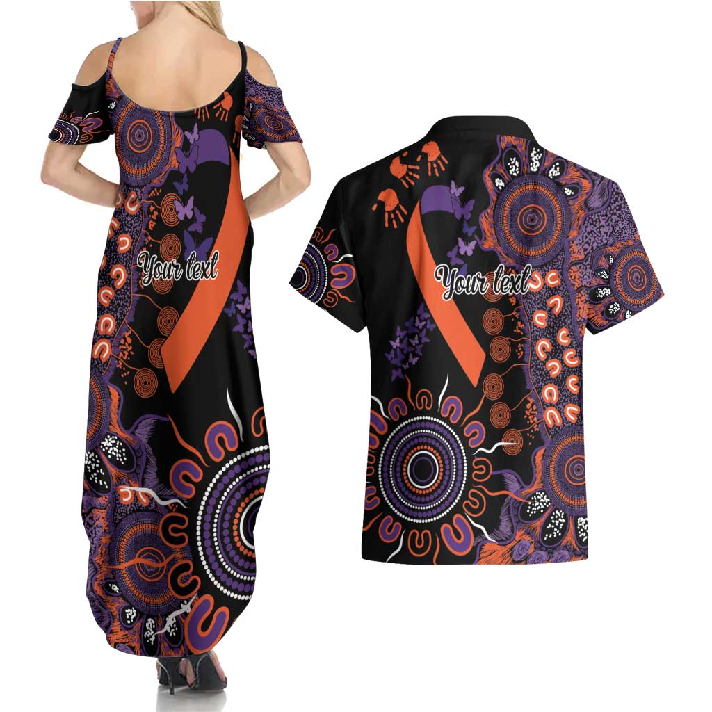 Psoriasis Awareness Personalised Couples Matching Summer Maxi Dress and Hawaiian Shirt Aboriginal Ribbon Dot Painting