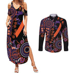 Psoriasis Awareness Personalised Couples Matching Summer Maxi Dress and Long Sleeve Button Shirt Aboriginal Ribbon Dot Painting