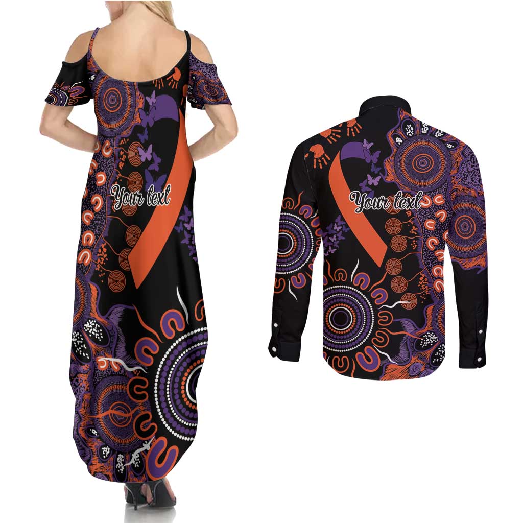 Psoriasis Awareness Personalised Couples Matching Summer Maxi Dress and Long Sleeve Button Shirt Aboriginal Ribbon Dot Painting