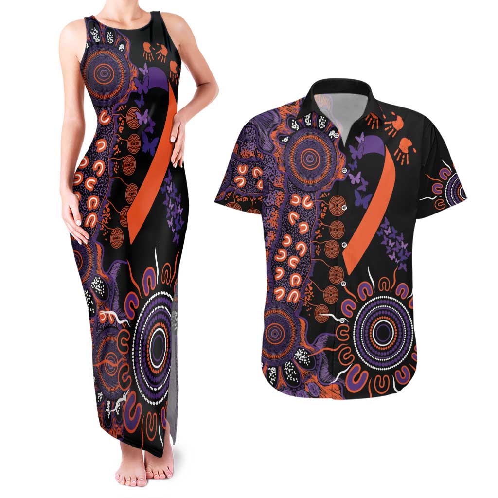 Psoriasis Awareness Personalised Couples Matching Tank Maxi Dress and Hawaiian Shirt Aboriginal Ribbon Dot Painting