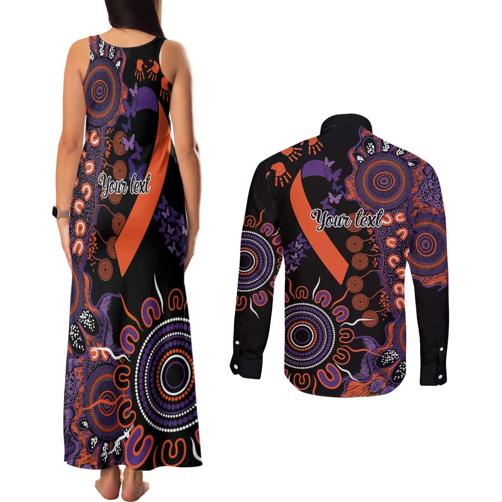 Psoriasis Awareness Personalised Couples Matching Tank Maxi Dress and Long Sleeve Button Shirt Aboriginal Ribbon Dot Painting