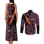 Psoriasis Awareness Personalised Couples Matching Tank Maxi Dress and Long Sleeve Button Shirt Aboriginal Ribbon Dot Painting