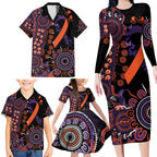 Psoriasis Awareness Personalised Family Matching Long Sleeve Bodycon Dress and Hawaiian Shirt Aboriginal Ribbon Dot Painting