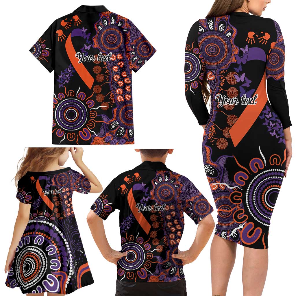 Psoriasis Awareness Personalised Family Matching Long Sleeve Bodycon Dress and Hawaiian Shirt Aboriginal Ribbon Dot Painting