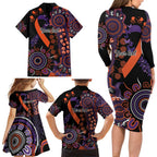 Psoriasis Awareness Personalised Family Matching Long Sleeve Bodycon Dress and Hawaiian Shirt Aboriginal Ribbon Dot Painting