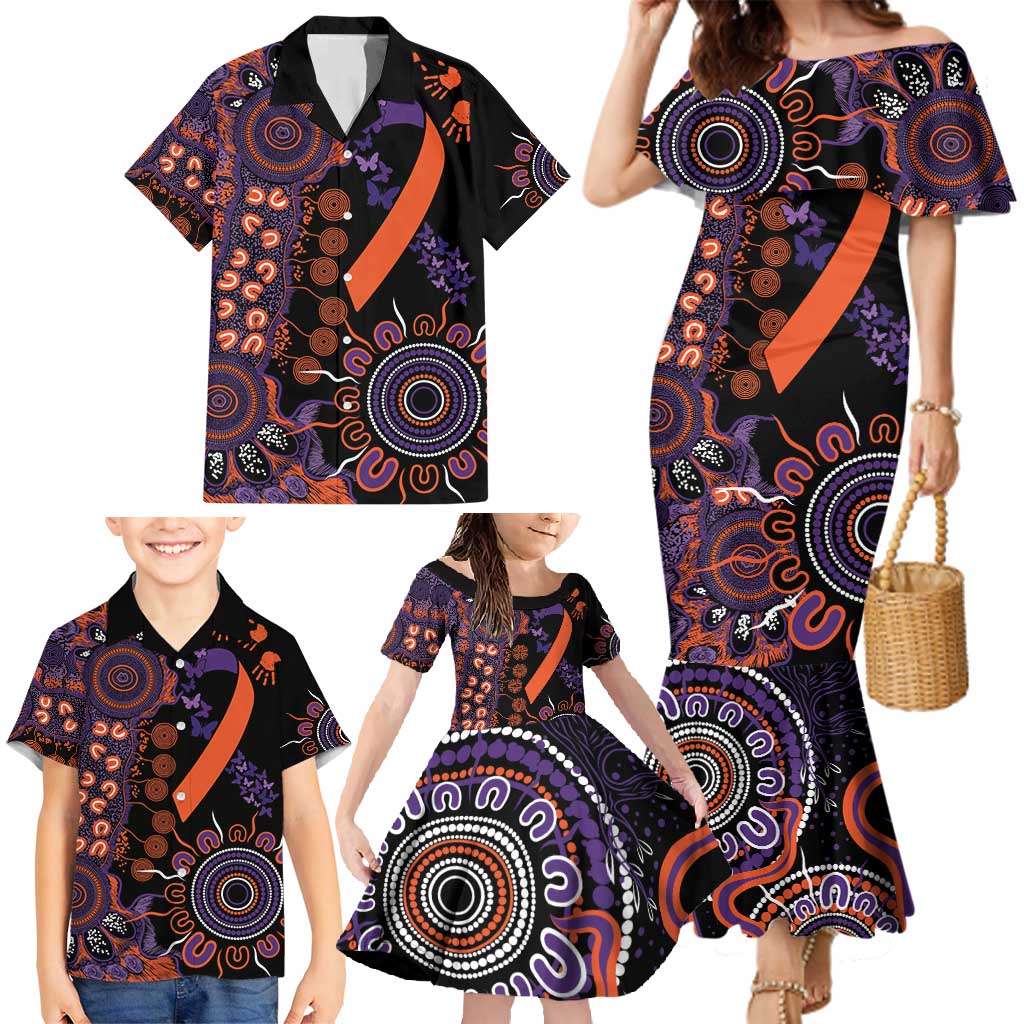 Psoriasis Awareness Personalised Family Matching Mermaid Dress and Hawaiian Shirt Aboriginal Ribbon Dot Painting