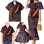 Psoriasis Awareness Personalised Family Matching Mermaid Dress and Hawaiian Shirt Aboriginal Ribbon Dot Painting