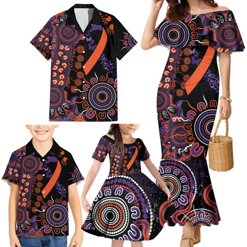 Psoriasis Awareness Personalised Family Matching Mermaid Dress and Hawaiian Shirt Aboriginal Ribbon Dot Painting