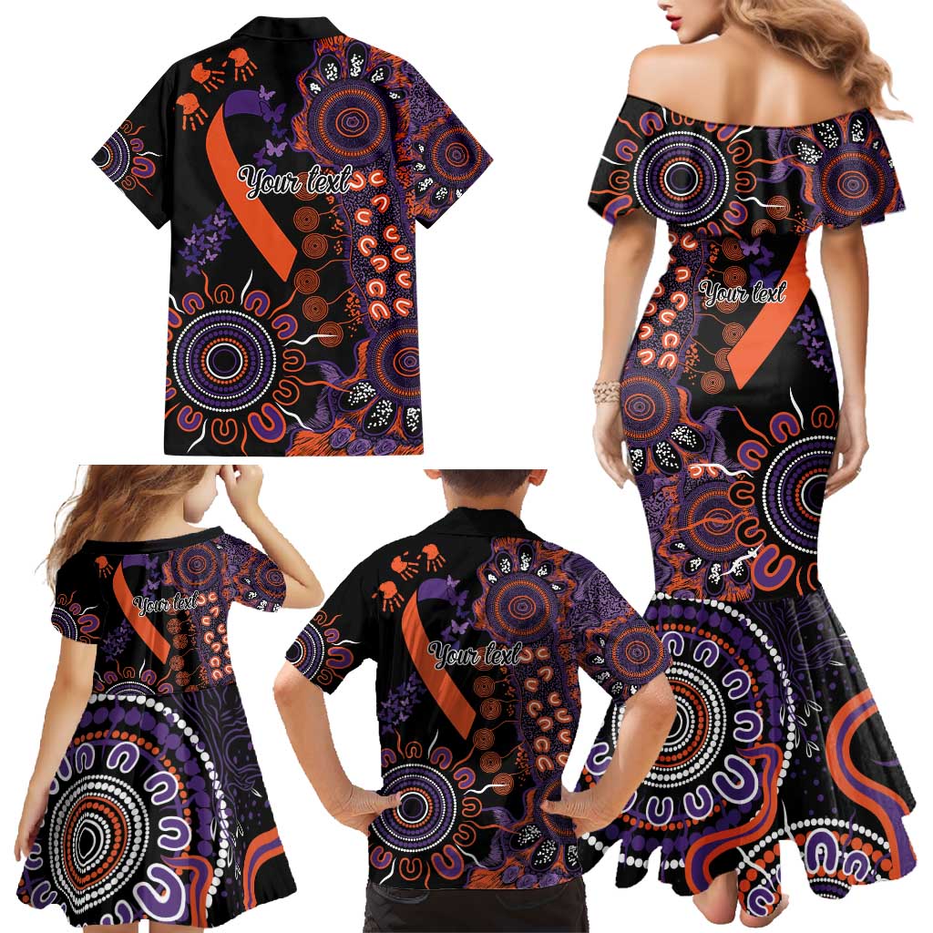 Psoriasis Awareness Personalised Family Matching Mermaid Dress and Hawaiian Shirt Aboriginal Ribbon Dot Painting