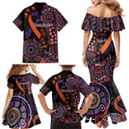 Psoriasis Awareness Personalised Family Matching Mermaid Dress and Hawaiian Shirt Aboriginal Ribbon Dot Painting