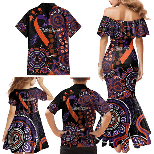 Psoriasis Awareness Personalised Family Matching Mermaid Dress and Hawaiian Shirt Aboriginal Ribbon Dot Painting