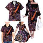 Psoriasis Awareness Personalised Family Matching Off The Shoulder Long Sleeve Dress and Hawaiian Shirt Aboriginal Ribbon Dot Painting