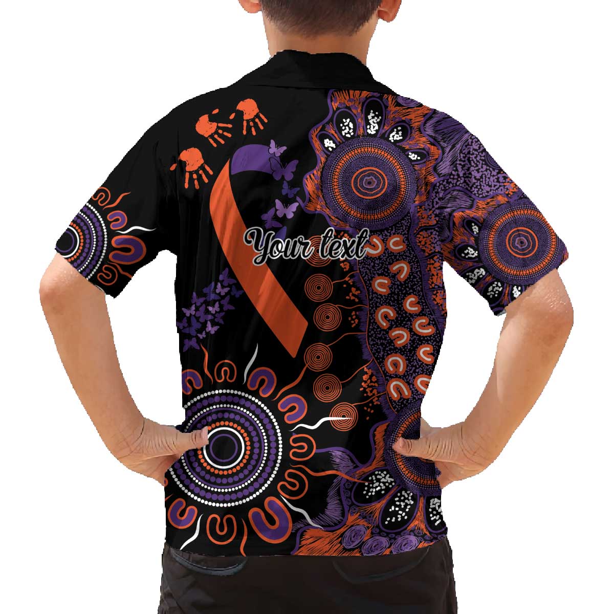 Psoriasis Awareness Personalised Family Matching Off The Shoulder Long Sleeve Dress and Hawaiian Shirt Aboriginal Ribbon Dot Painting