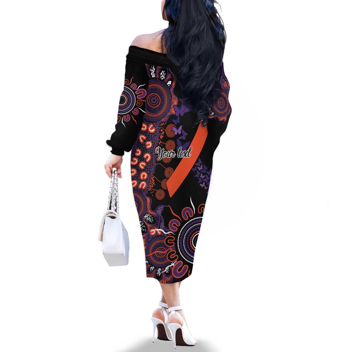 Psoriasis Awareness Personalised Family Matching Off The Shoulder Long Sleeve Dress and Hawaiian Shirt Aboriginal Ribbon Dot Painting