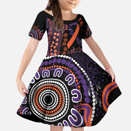Psoriasis Awareness Personalised Family Matching Off Shoulder Maxi Dress and Hawaiian Shirt Aboriginal Ribbon Dot Painting