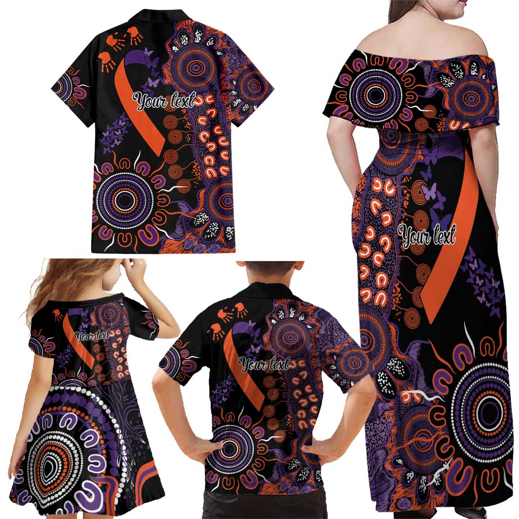 Psoriasis Awareness Personalised Family Matching Off Shoulder Maxi Dress and Hawaiian Shirt Aboriginal Ribbon Dot Painting