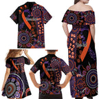 Psoriasis Awareness Personalised Family Matching Off Shoulder Maxi Dress and Hawaiian Shirt Aboriginal Ribbon Dot Painting