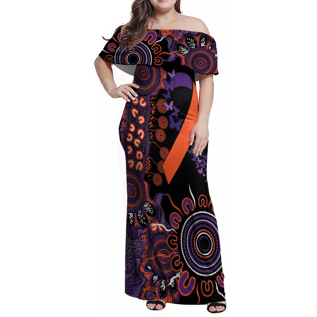 Psoriasis Awareness Personalised Family Matching Off Shoulder Maxi Dress and Hawaiian Shirt Aboriginal Ribbon Dot Painting