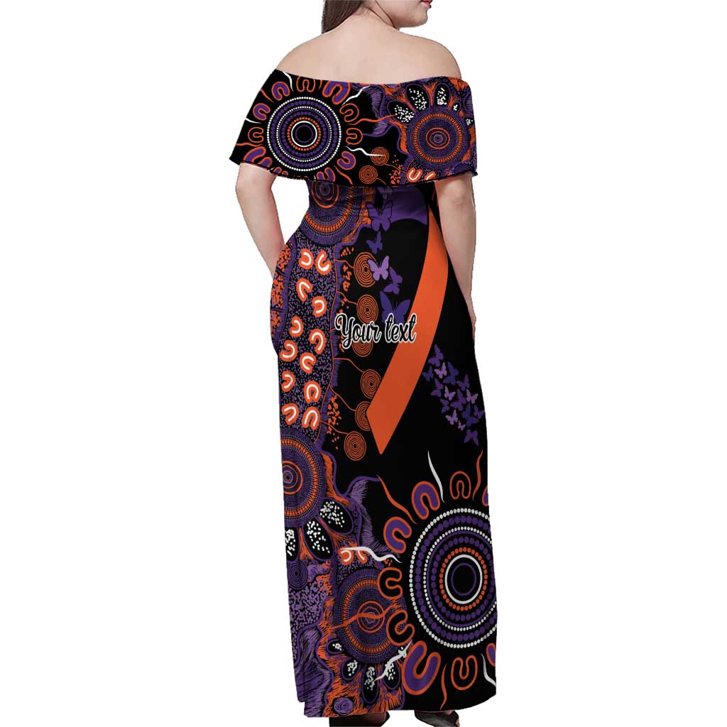 Psoriasis Awareness Personalised Family Matching Off Shoulder Maxi Dress and Hawaiian Shirt Aboriginal Ribbon Dot Painting