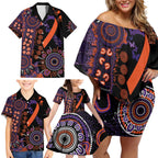 Psoriasis Awareness Personalised Family Matching Off Shoulder Short Dress and Hawaiian Shirt Aboriginal Ribbon Dot Painting