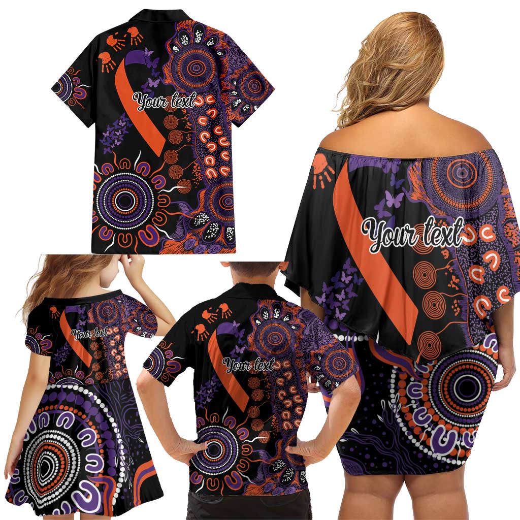 Psoriasis Awareness Personalised Family Matching Off Shoulder Short Dress and Hawaiian Shirt Aboriginal Ribbon Dot Painting