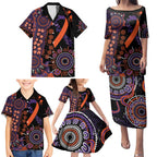 Psoriasis Awareness Personalised Family Matching Puletasi and Hawaiian Shirt Aboriginal Ribbon Dot Painting