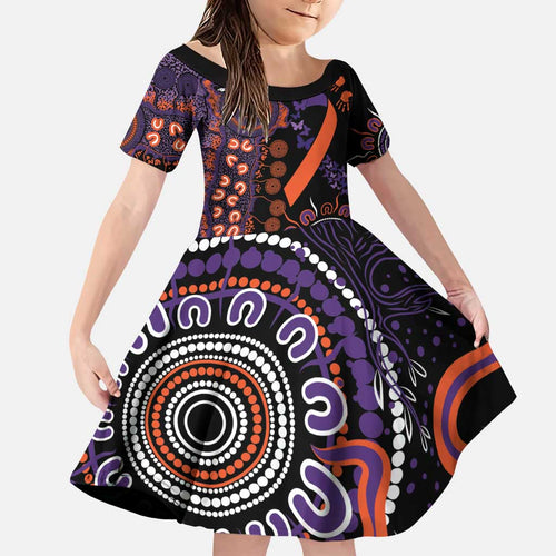Psoriasis Awareness Personalised Family Matching Puletasi and Hawaiian Shirt Aboriginal Ribbon Dot Painting