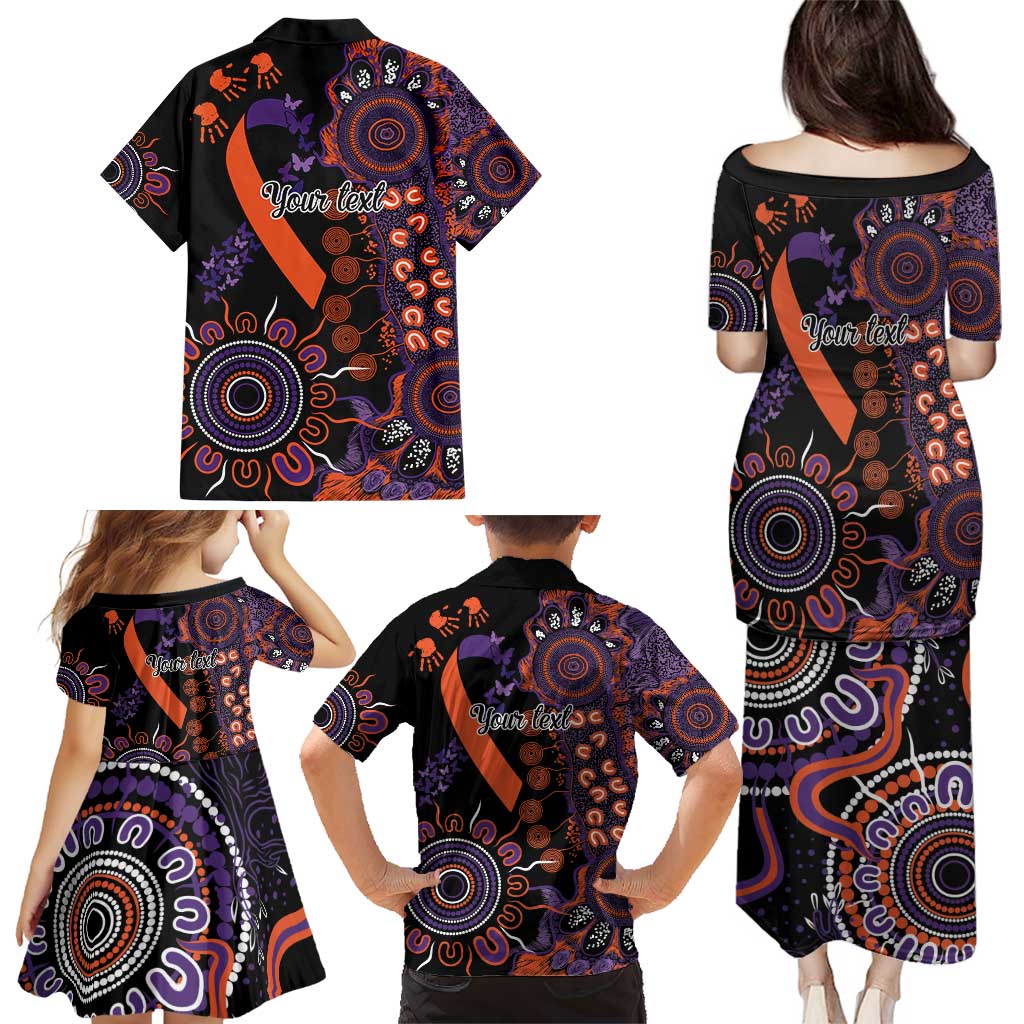 Psoriasis Awareness Personalised Family Matching Puletasi and Hawaiian Shirt Aboriginal Ribbon Dot Painting