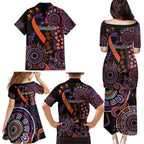 Psoriasis Awareness Personalised Family Matching Puletasi and Hawaiian Shirt Aboriginal Ribbon Dot Painting