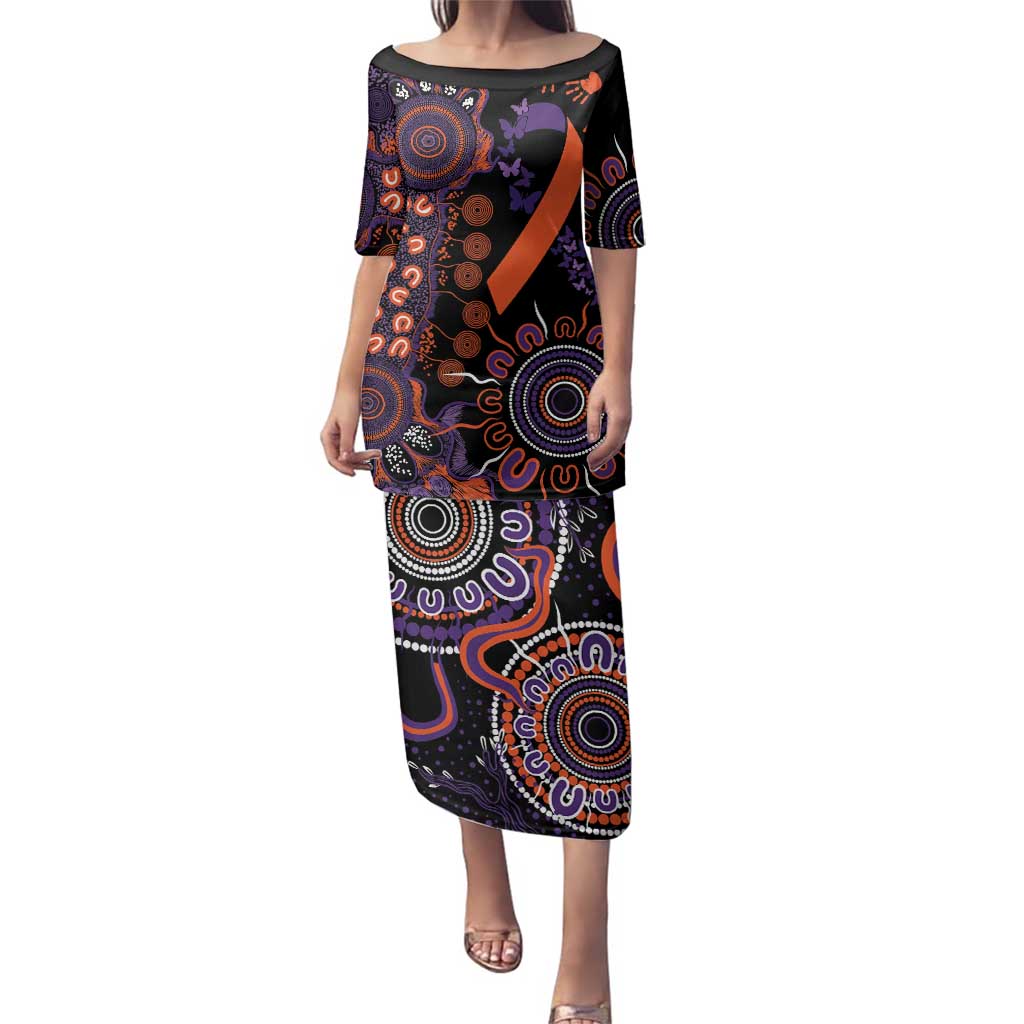 Psoriasis Awareness Personalised Family Matching Puletasi and Hawaiian Shirt Aboriginal Ribbon Dot Painting