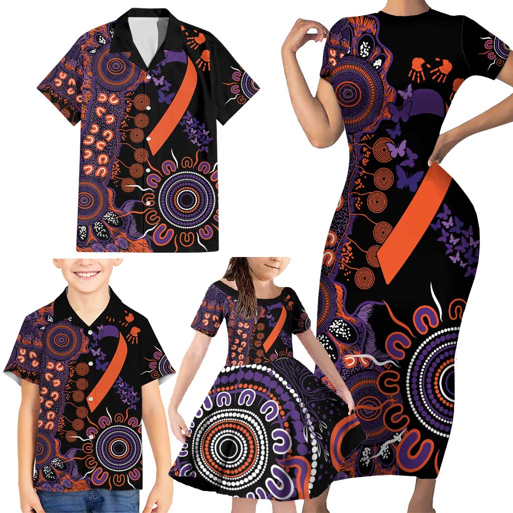 Psoriasis Awareness Personalised Family Matching Short Sleeve Bodycon Dress and Hawaiian Shirt Aboriginal Ribbon Dot Painting