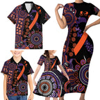 Psoriasis Awareness Personalised Family Matching Short Sleeve Bodycon Dress and Hawaiian Shirt Aboriginal Ribbon Dot Painting