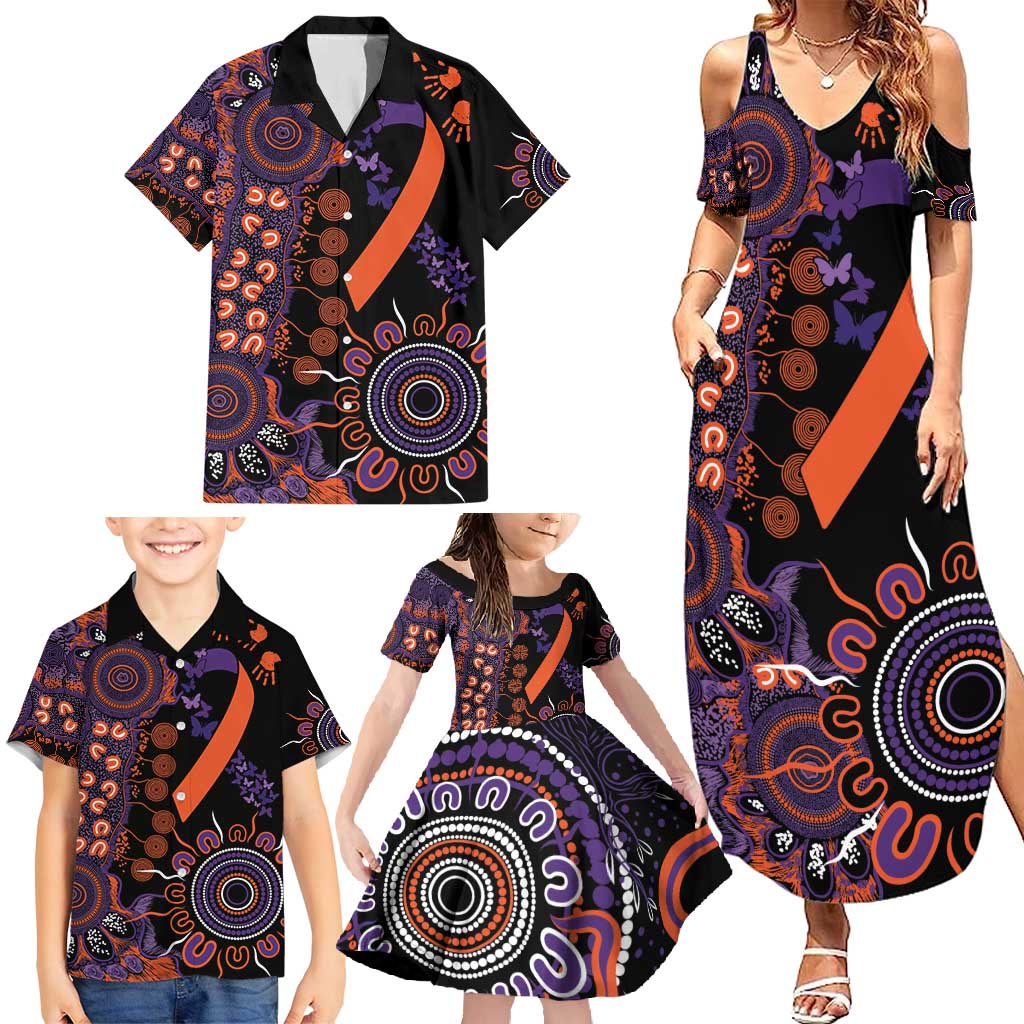 Psoriasis Awareness Personalised Family Matching Summer Maxi Dress and Hawaiian Shirt Aboriginal Ribbon Dot Painting