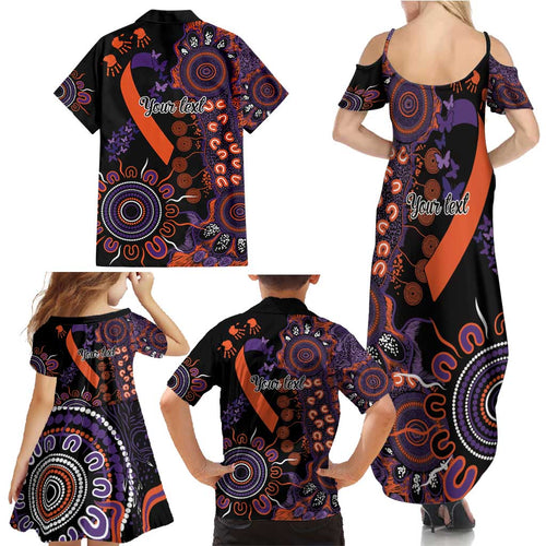 Psoriasis Awareness Personalised Family Matching Summer Maxi Dress and Hawaiian Shirt Aboriginal Ribbon Dot Painting