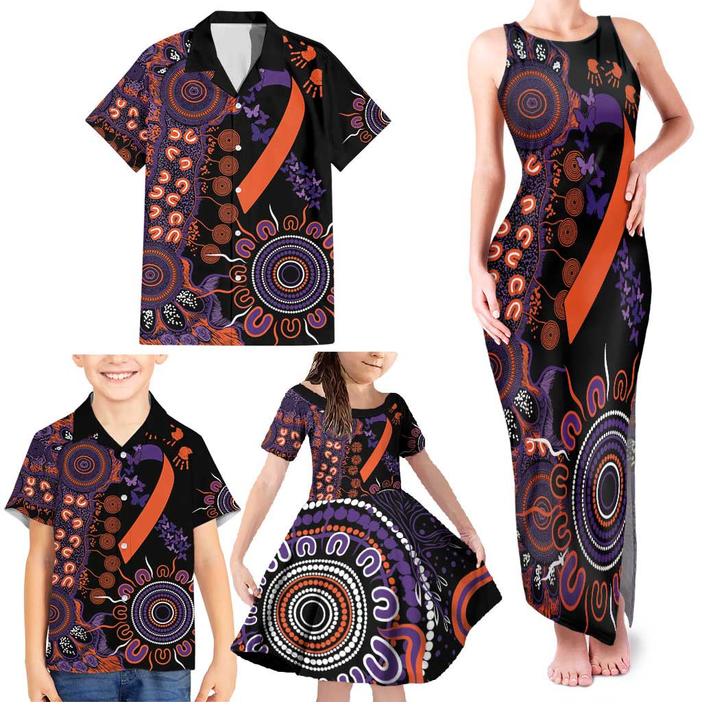 Psoriasis Awareness Personalised Family Matching Tank Maxi Dress and Hawaiian Shirt Aboriginal Ribbon Dot Painting