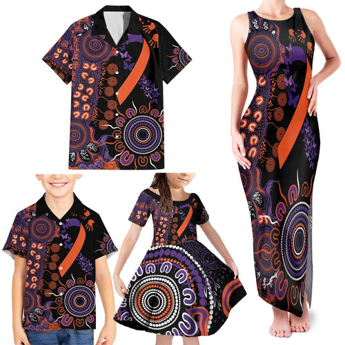 Psoriasis Awareness Personalised Family Matching Tank Maxi Dress and Hawaiian Shirt Aboriginal Ribbon Dot Painting