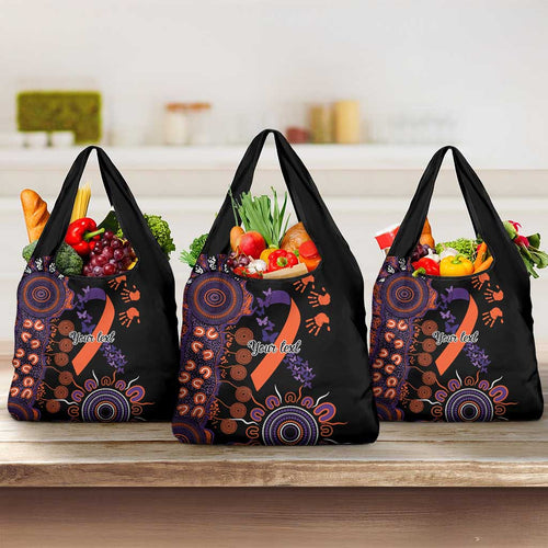 Psoriasis Awareness Personalised Grocery Bag Aboriginal Ribbon Dot Painting