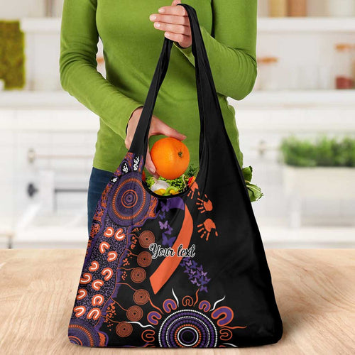 Psoriasis Awareness Personalised Grocery Bag Aboriginal Ribbon Dot Painting