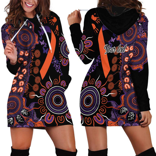 Psoriasis Awareness Personalised Hoodie Dress Aboriginal Ribbon Dot Painting