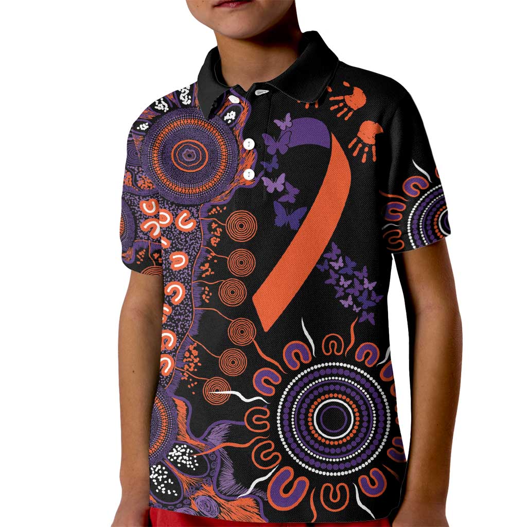 Psoriasis Awareness Personalised Kid Polo Shirt Aboriginal Ribbon Dot Painting