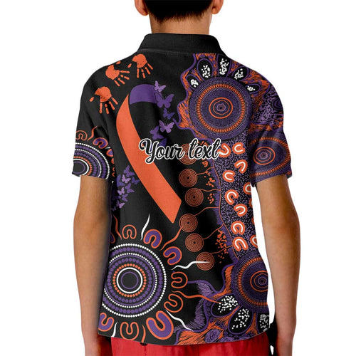 Psoriasis Awareness Personalised Kid Polo Shirt Aboriginal Ribbon Dot Painting