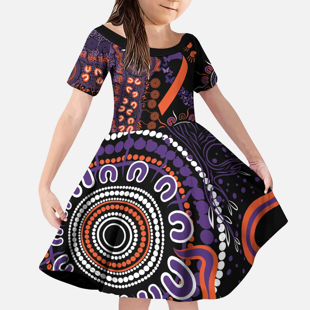 Psoriasis Awareness Personalised Kid Short Sleeve Dress Aboriginal Ribbon Dot Painting
