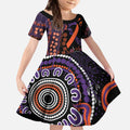 Psoriasis Awareness Personalised Kid Short Sleeve Dress Aboriginal Ribbon Dot Painting