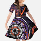 Psoriasis Awareness Personalised Kid Short Sleeve Dress Aboriginal Ribbon Dot Painting